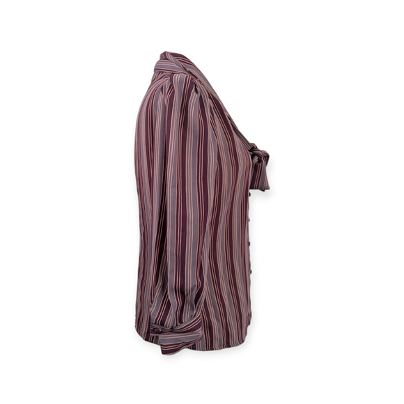 Vintage Jonathon Martin Blouse 9/10 Mauve Stripe Button Down Neck Bowtie - Picture 4 of 9